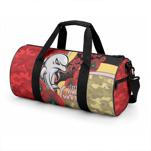 Redcliffe Dolphins ANZAC Personalised Duffle Bag Lest We Forget Poppy Camo