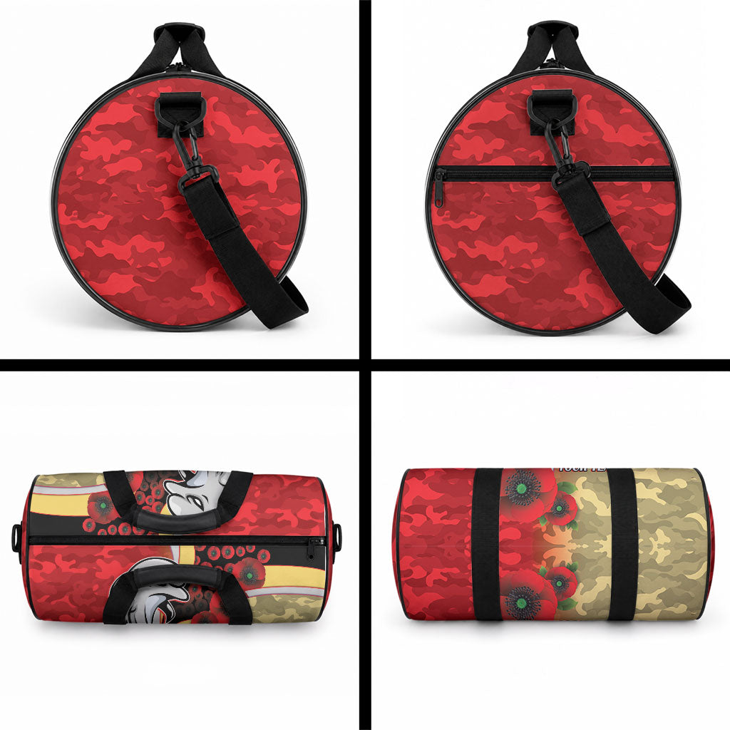 Redcliffe Dolphins ANZAC Personalised Duffle Bag Lest We Forget Poppy Camo
