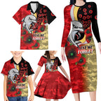 Redcliffe Dolphins ANZAC Personalised Family Matching Long Sleeve Bodycon Dress and Hawaiian Shirt Lest We Forget Poppy Camo
