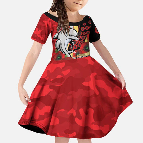 Redcliffe Dolphins ANZAC Personalised Family Matching Long Sleeve Bodycon Dress and Hawaiian Shirt Lest We Forget Poppy Camo