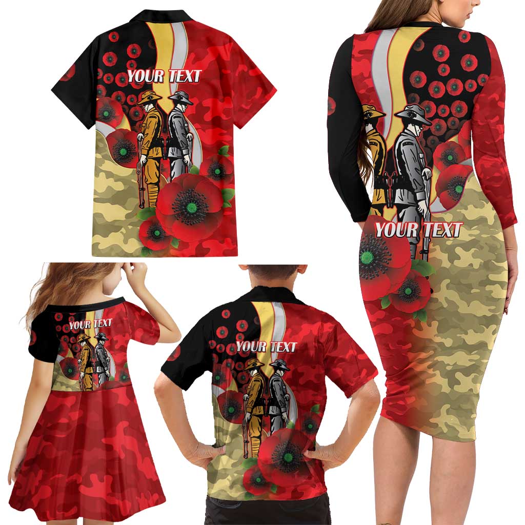 Redcliffe Dolphins ANZAC Personalised Family Matching Long Sleeve Bodycon Dress and Hawaiian Shirt Lest We Forget Poppy Camo