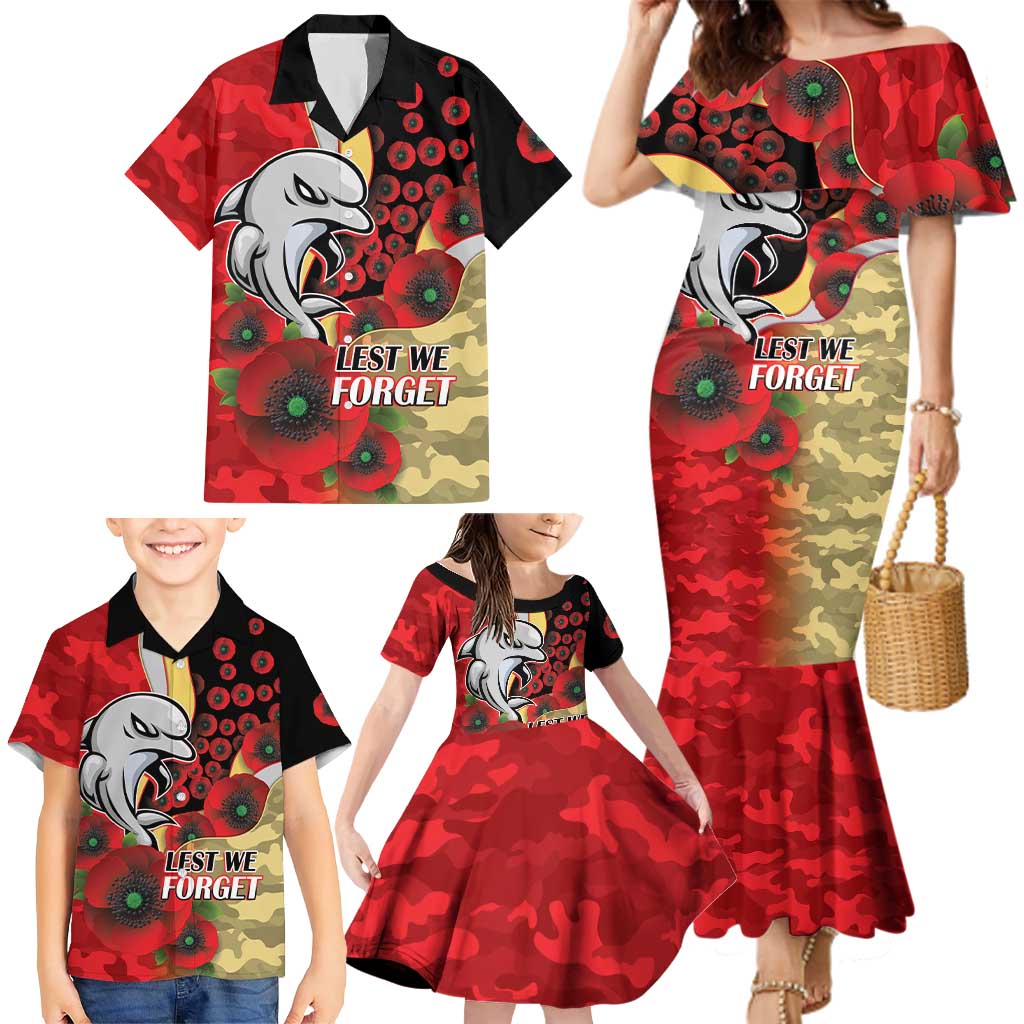 Redcliffe Dolphins ANZAC Personalised Family Matching Mermaid Dress and Hawaiian Shirt Lest We Forget Poppy Camo