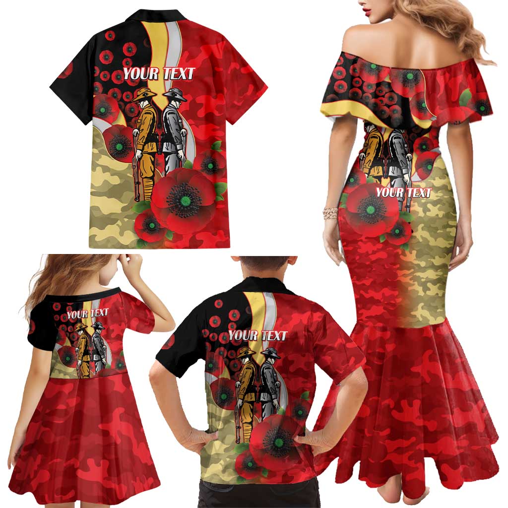 Redcliffe Dolphins ANZAC Personalised Family Matching Mermaid Dress and Hawaiian Shirt Lest We Forget Poppy Camo