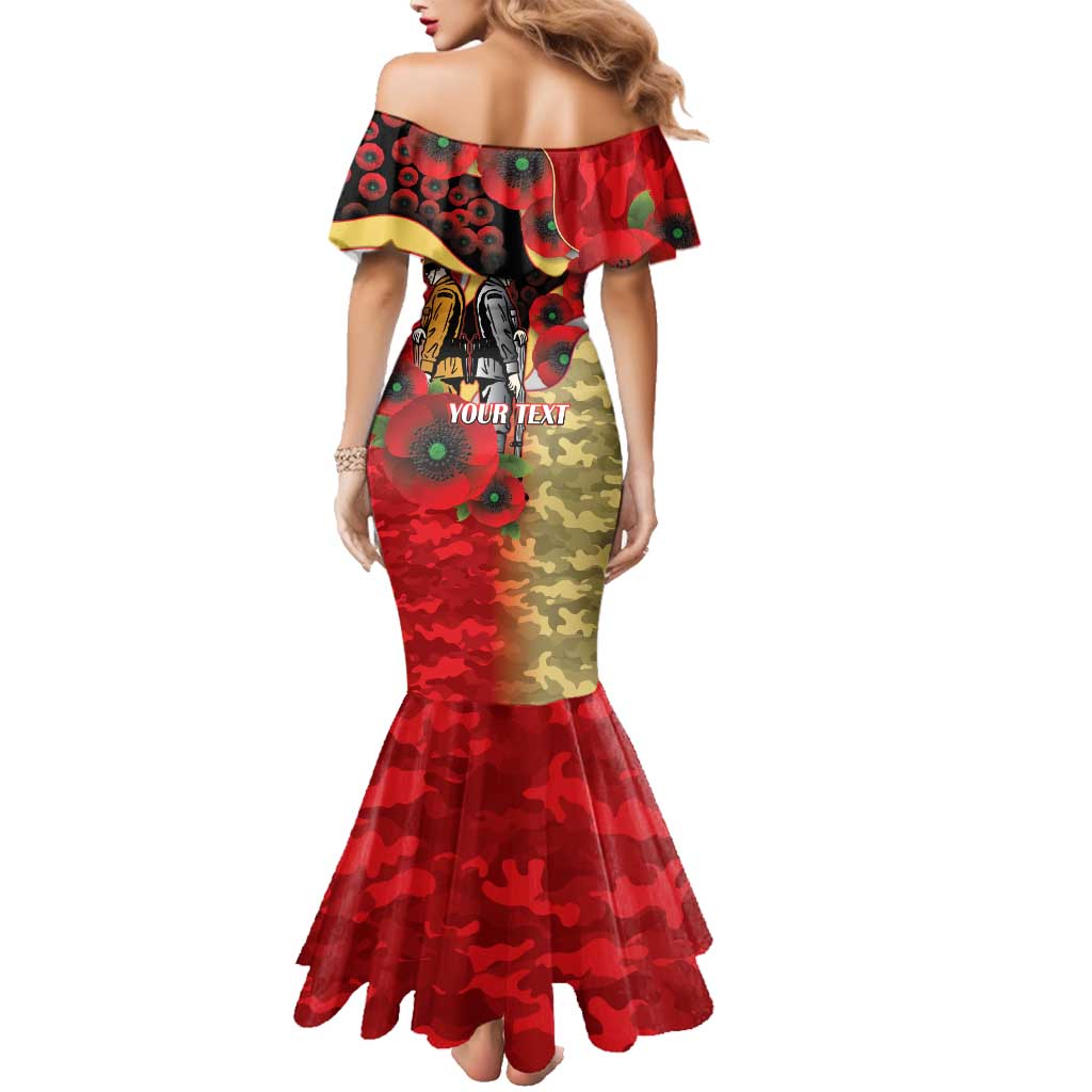 Redcliffe Dolphins ANZAC Personalised Family Matching Mermaid Dress and Hawaiian Shirt Lest We Forget Poppy Camo