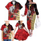Redcliffe Dolphins ANZAC Personalised Family Matching Off The Shoulder Long Sleeve Dress and Hawaiian Shirt Lest We Forget Poppy Camo