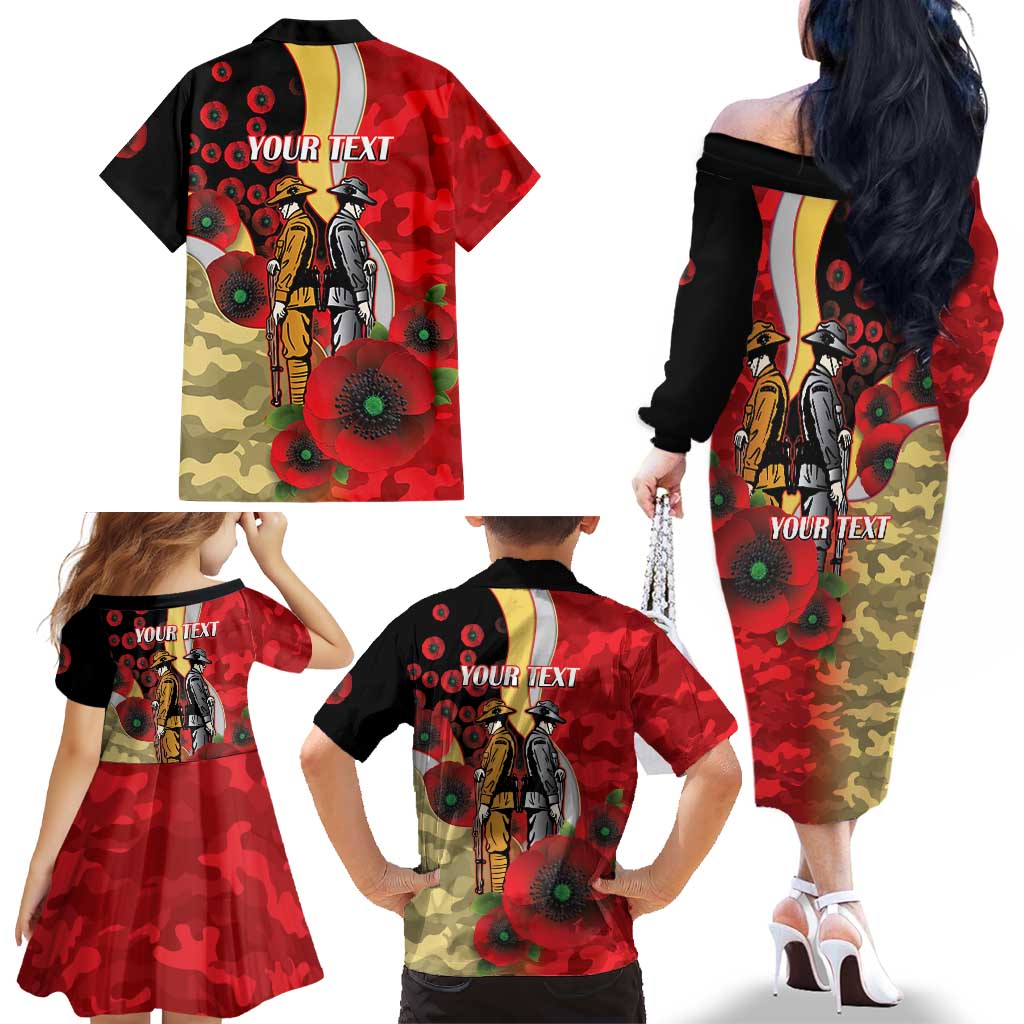 Redcliffe Dolphins ANZAC Personalised Family Matching Off The Shoulder Long Sleeve Dress and Hawaiian Shirt Lest We Forget Poppy Camo