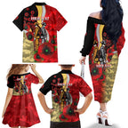 Redcliffe Dolphins ANZAC Personalised Family Matching Off The Shoulder Long Sleeve Dress and Hawaiian Shirt Lest We Forget Poppy Camo