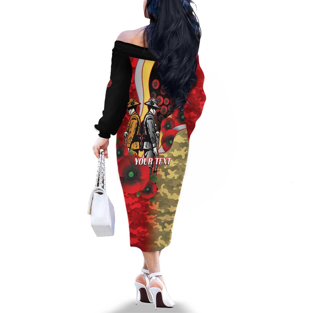 Redcliffe Dolphins ANZAC Personalised Family Matching Off The Shoulder Long Sleeve Dress and Hawaiian Shirt Lest We Forget Poppy Camo