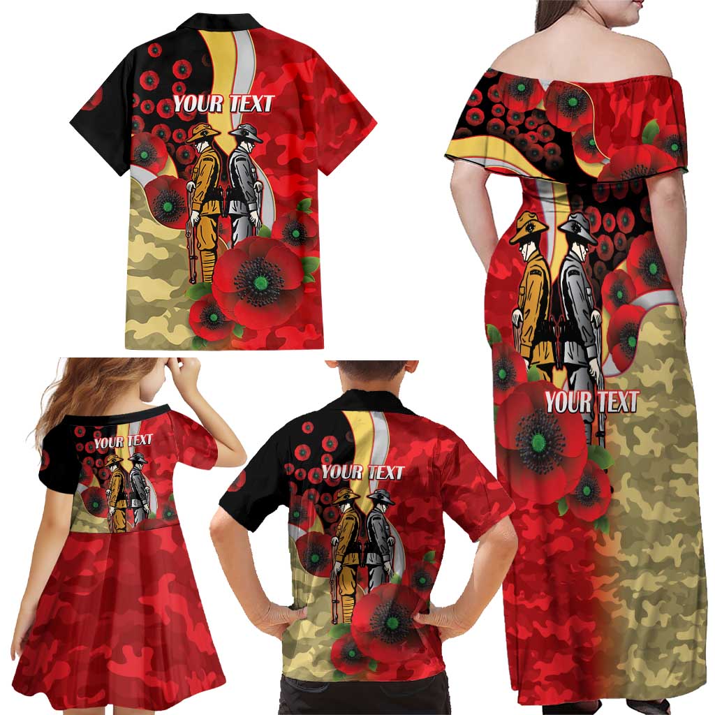 Redcliffe Dolphins ANZAC Personalised Family Matching Off Shoulder Maxi Dress and Hawaiian Shirt Lest We Forget Poppy Camo