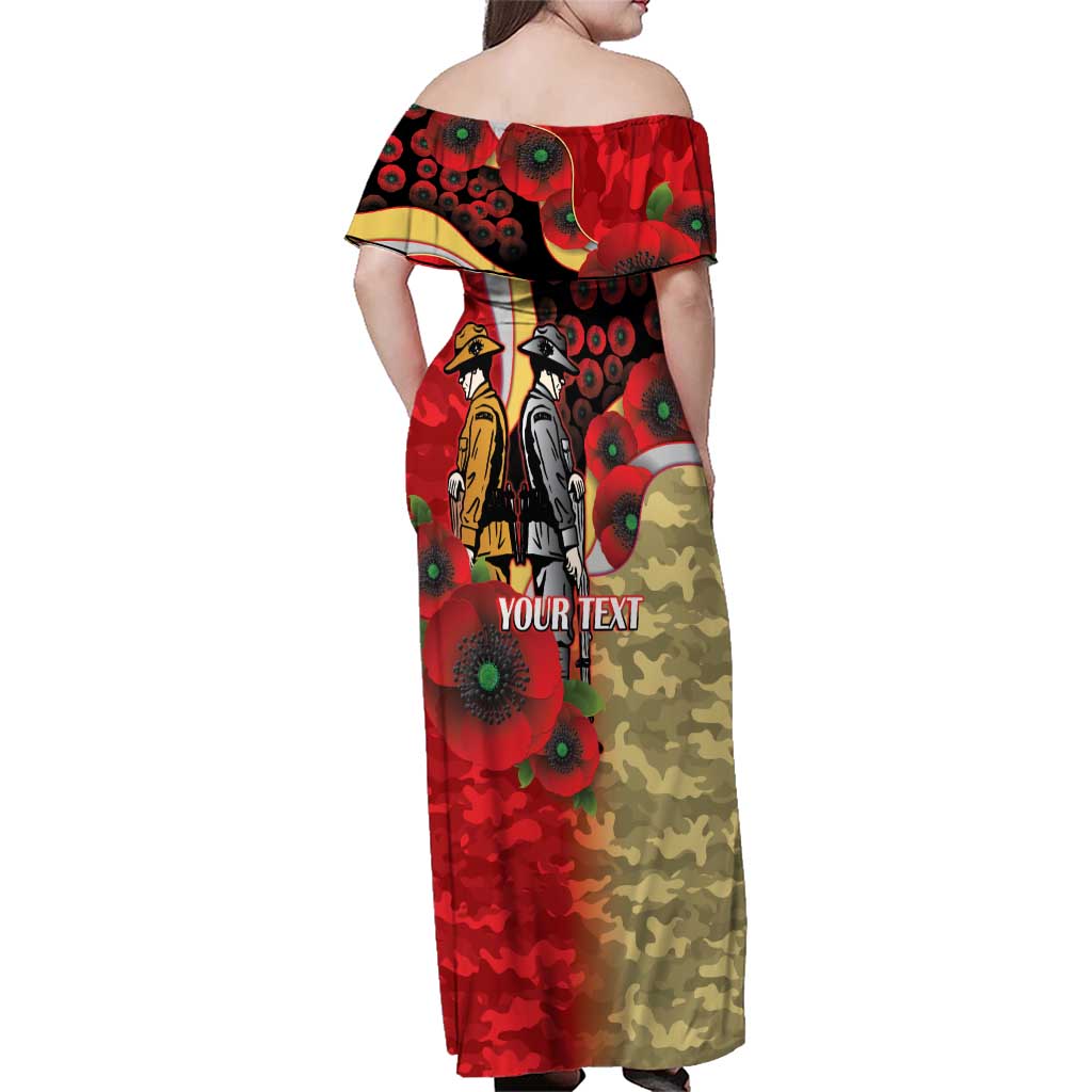Redcliffe Dolphins ANZAC Personalised Family Matching Off Shoulder Maxi Dress and Hawaiian Shirt Lest We Forget Poppy Camo