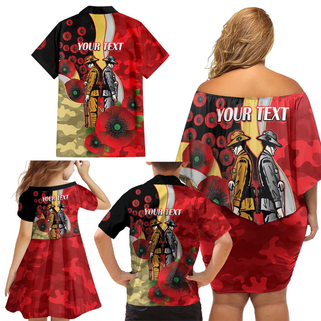 Redcliffe Dolphins ANZAC Personalised Family Matching Off Shoulder Short Dress and Hawaiian Shirt Lest We Forget Poppy Camo