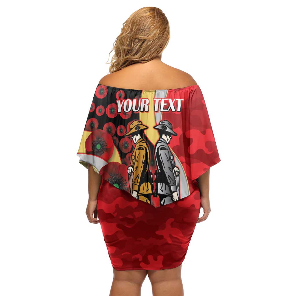 Redcliffe Dolphins ANZAC Personalised Family Matching Off Shoulder Short Dress and Hawaiian Shirt Lest We Forget Poppy Camo