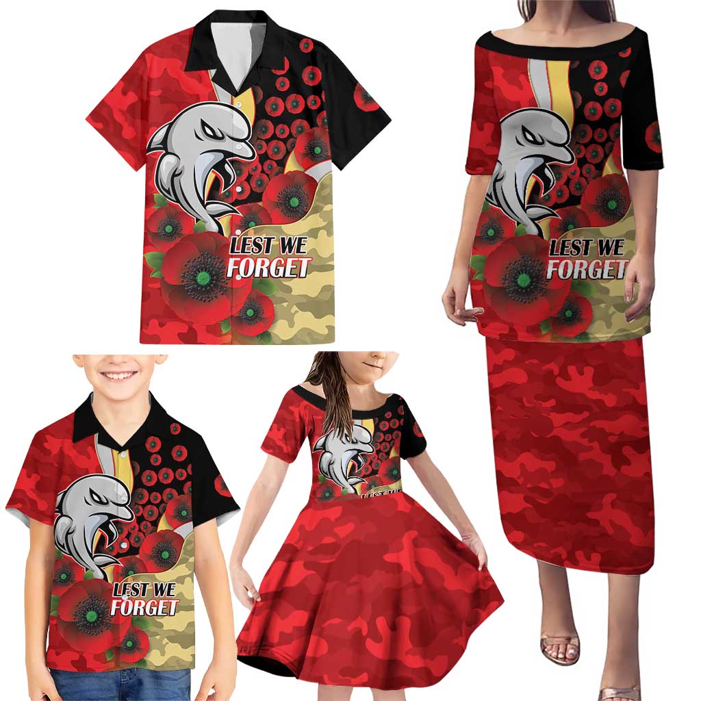 Redcliffe Dolphins ANZAC Personalised Family Matching Puletasi and Hawaiian Shirt Lest We Forget Poppy Camo