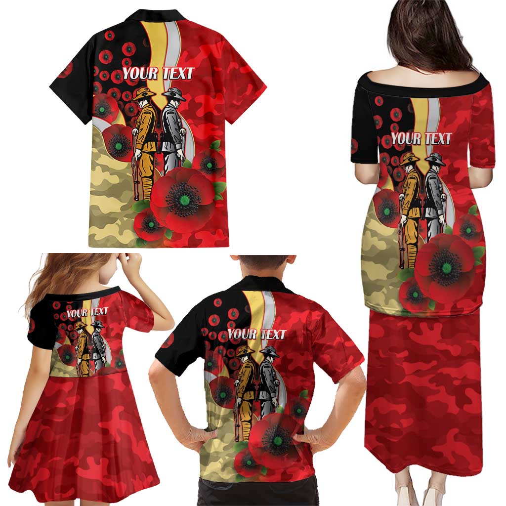 Redcliffe Dolphins ANZAC Personalised Family Matching Puletasi and Hawaiian Shirt Lest We Forget Poppy Camo