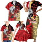 Redcliffe Dolphins ANZAC Personalised Family Matching Short Sleeve Bodycon Dress and Hawaiian Shirt Lest We Forget Poppy Camo