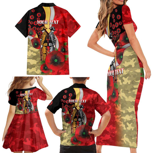 Redcliffe Dolphins ANZAC Personalised Family Matching Short Sleeve Bodycon Dress and Hawaiian Shirt Lest We Forget Poppy Camo