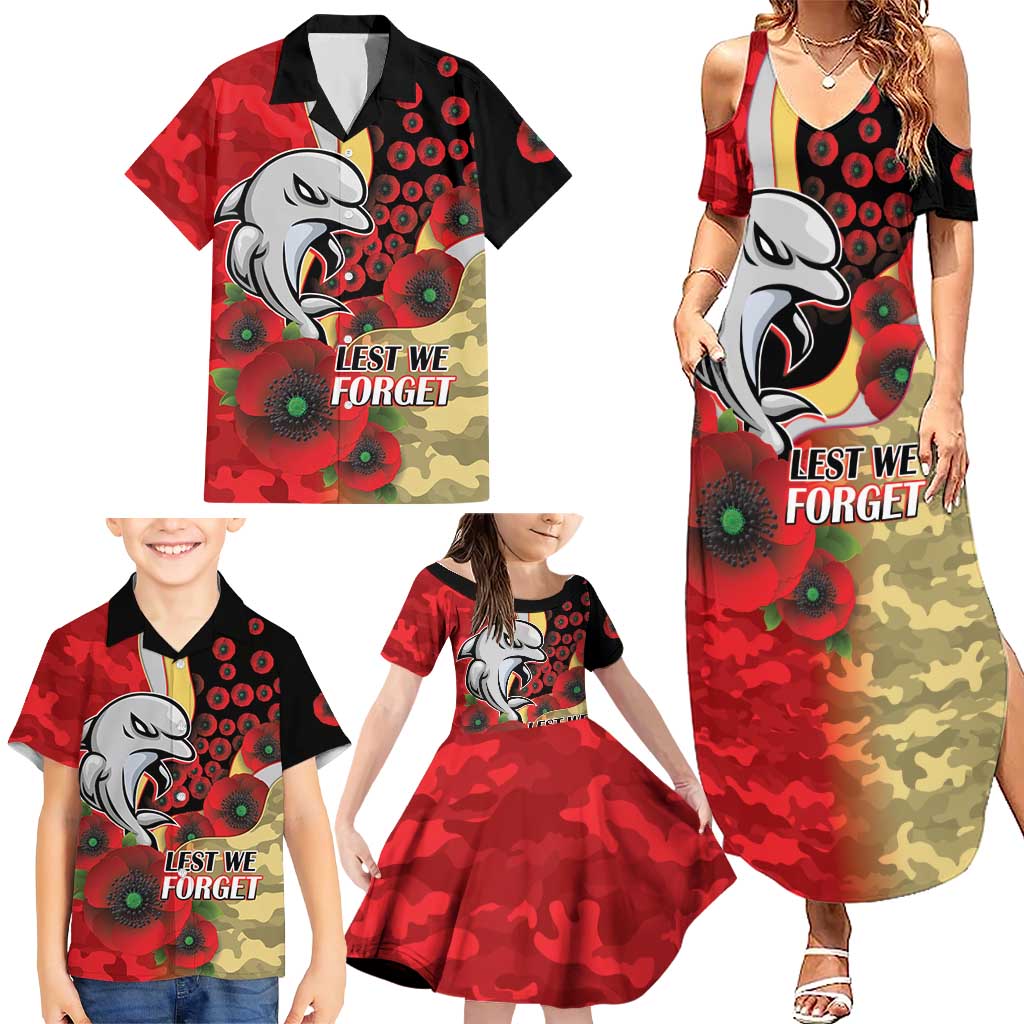Redcliffe Dolphins ANZAC Personalised Family Matching Summer Maxi Dress and Hawaiian Shirt Lest We Forget Poppy Camo