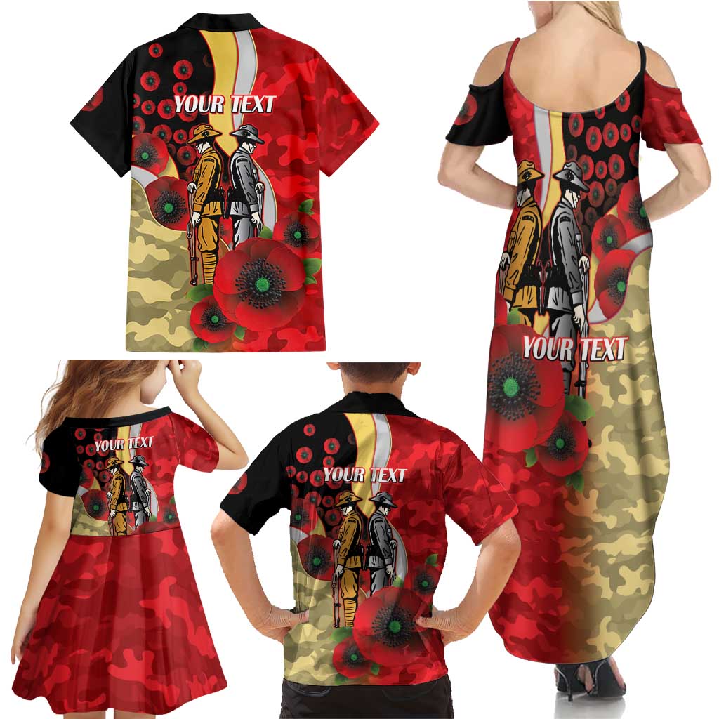 Redcliffe Dolphins ANZAC Personalised Family Matching Summer Maxi Dress and Hawaiian Shirt Lest We Forget Poppy Camo