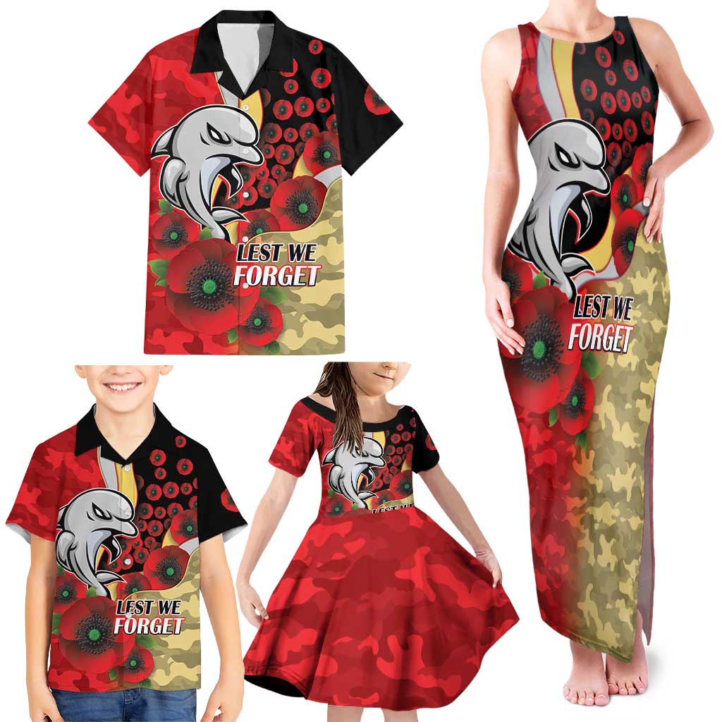 Redcliffe Dolphins ANZAC Personalised Family Matching Tank Maxi Dress and Hawaiian Shirt Lest We Forget Poppy Camo