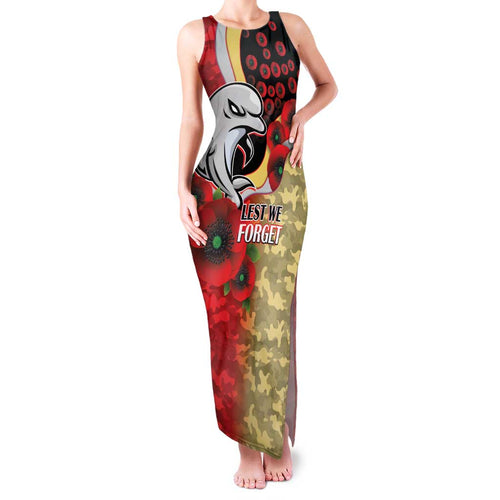 Redcliffe Dolphins ANZAC Personalised Family Matching Tank Maxi Dress and Hawaiian Shirt Lest We Forget Poppy Camo