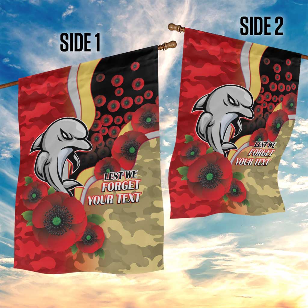 Redcliffe Dolphins ANZAC Personalised Garden Flag Lest We Forget Poppy Camo
