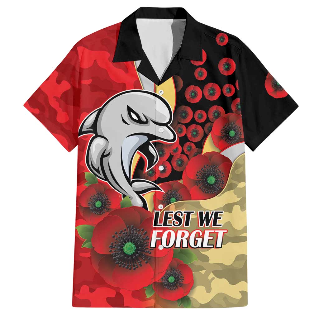 Redcliffe Dolphins ANZAC Personalised Hawaiian Shirt Lest We Forget Poppy Camo