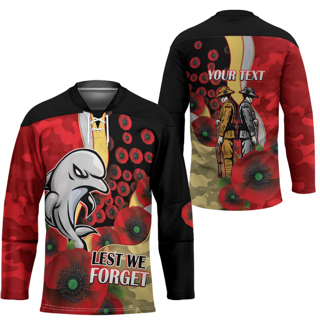 Redcliffe Dolphins ANZAC Personalised Hockey Jersey Lest We Forget Poppy Camo