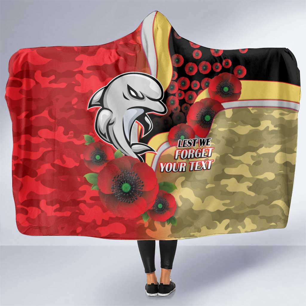 Redcliffe Dolphins ANZAC Personalised Hooded Blanket Lest We Forget Poppy Camo