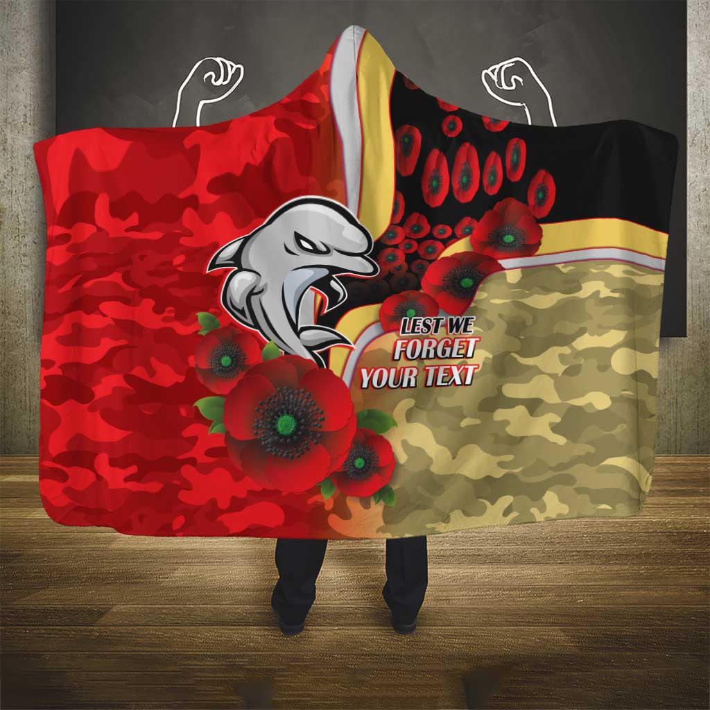 Redcliffe Dolphins ANZAC Personalised Hooded Blanket Lest We Forget Poppy Camo
