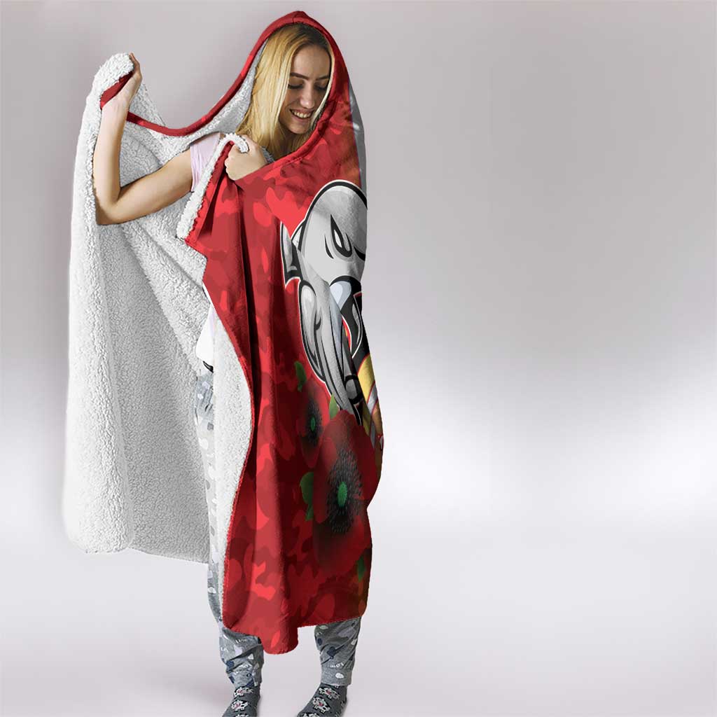Redcliffe Dolphins ANZAC Personalised Hooded Blanket Lest We Forget Poppy Camo