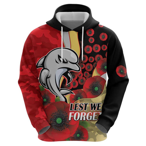 Redcliffe Dolphins ANZAC Personalised Hoodie Lest We Forget Poppy Camo