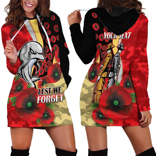 Redcliffe Dolphins ANZAC Personalised Hoodie Dress Lest We Forget Poppy Camo