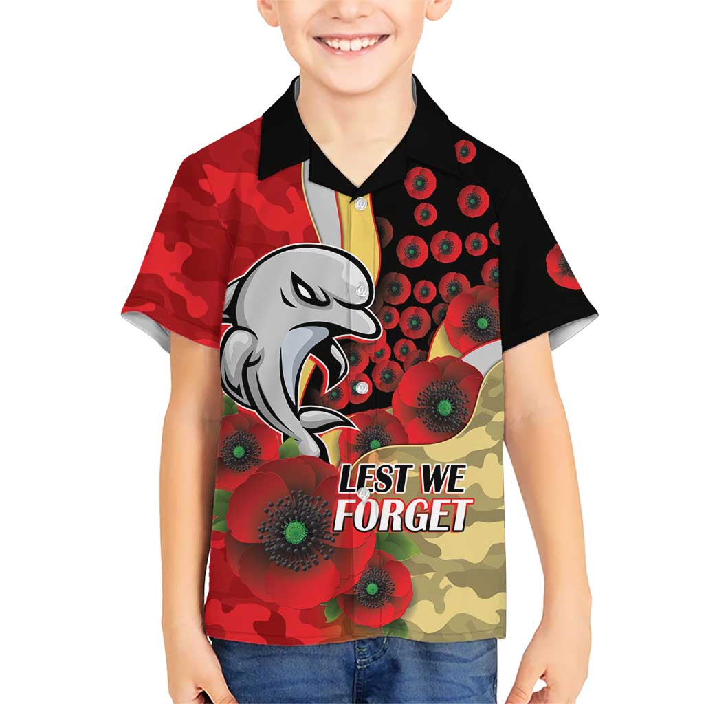Redcliffe Dolphins ANZAC Personalised Kid Hawaiian Shirt Lest We Forget Poppy Camo