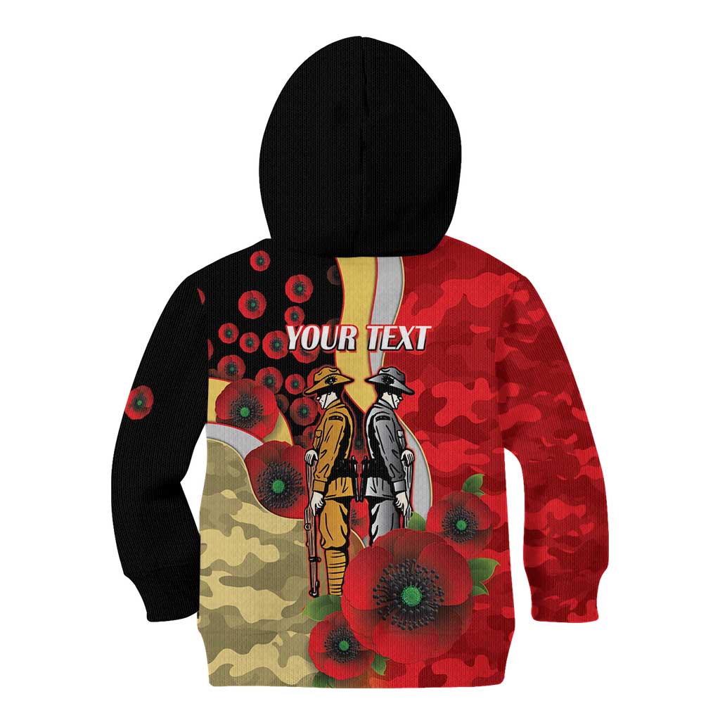 Redcliffe Dolphins ANZAC Personalised Kid Hoodie Lest We Forget Poppy Camo