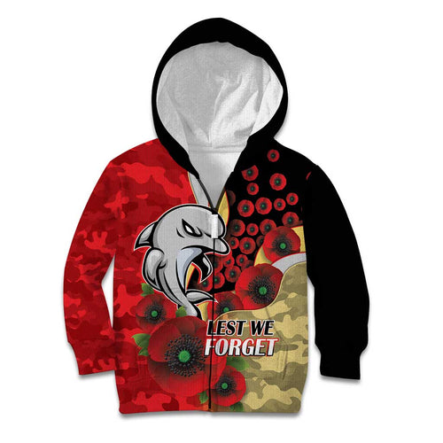 Redcliffe Dolphins ANZAC Personalised Kid Hoodie Lest We Forget Poppy Camo