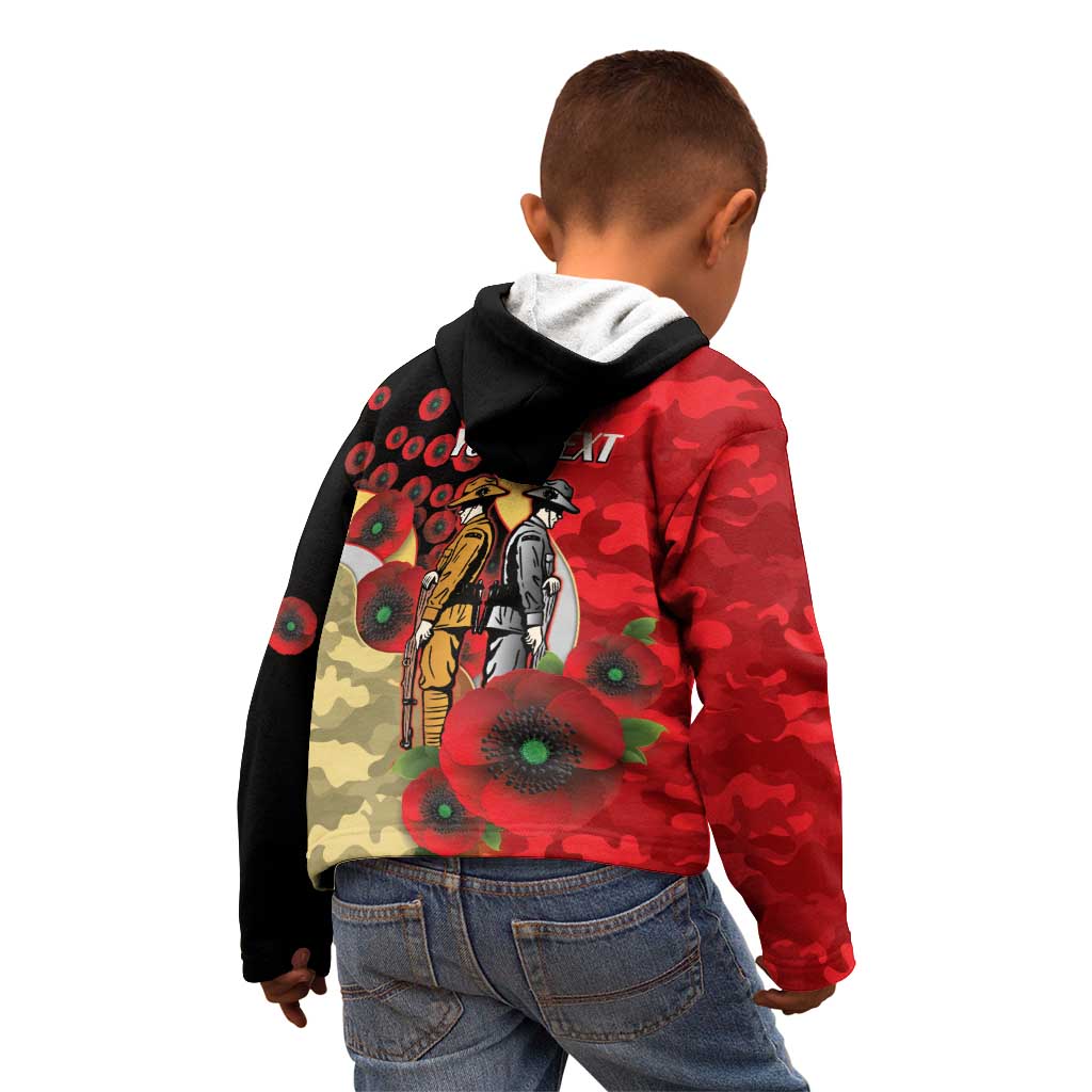 Redcliffe Dolphins ANZAC Personalised Kid Hoodie Lest We Forget Poppy Camo
