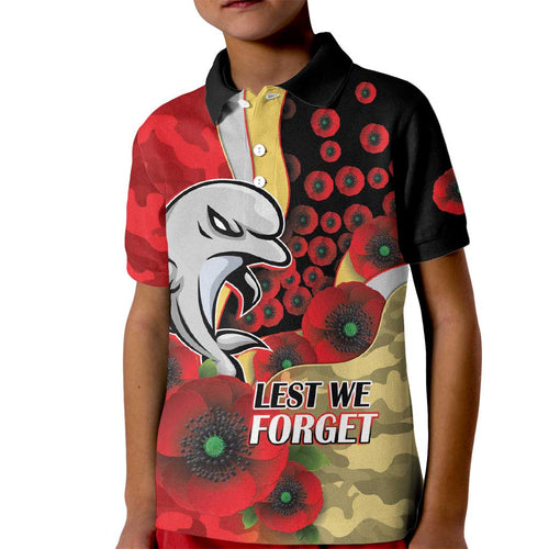 Redcliffe Dolphins ANZAC Personalised Kid Polo Shirt Lest We Forget Poppy Camo
