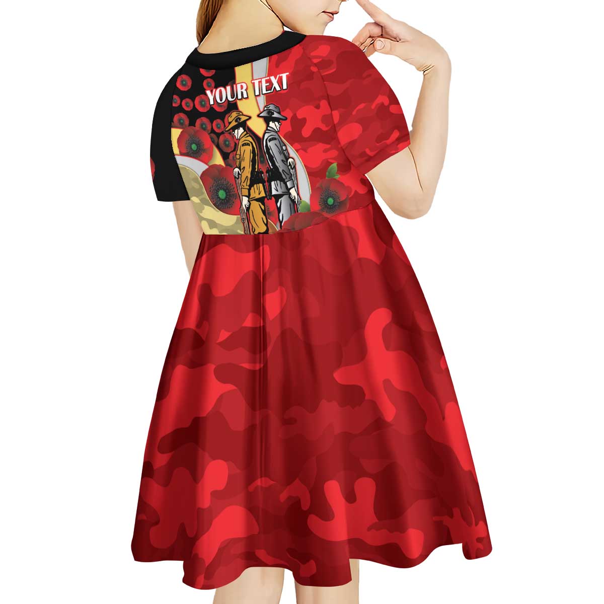 Redcliffe Dolphins ANZAC Personalised Kid Short Sleeve Dress Lest We Forget Poppy Camo