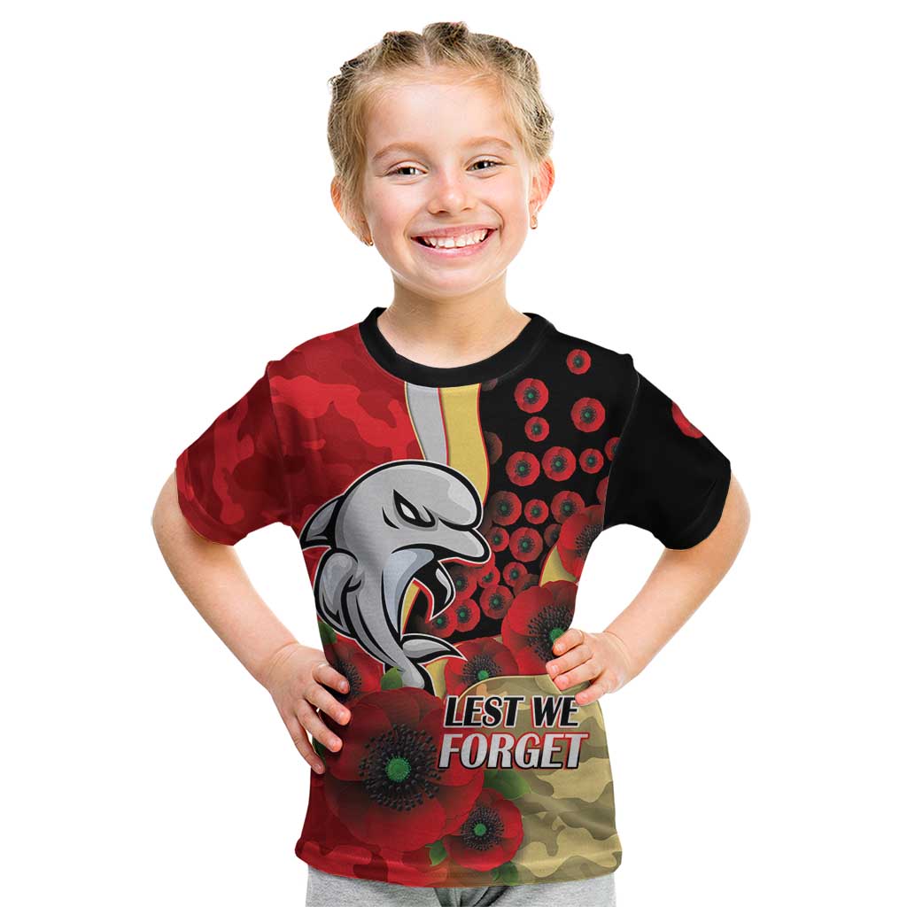Redcliffe Dolphins ANZAC Personalised Kid T Shirt Lest We Forget Poppy Camo