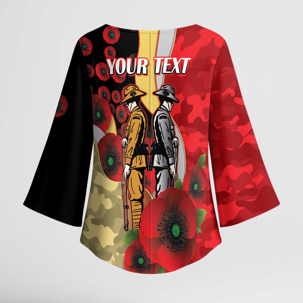 Redcliffe Dolphins ANZAC Personalised Kimono Sleeve Blouse Lest We Forget Poppy Camo