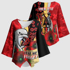 Redcliffe Dolphins ANZAC Personalised Kimono Sleeve Blouse Lest We Forget Poppy Camo