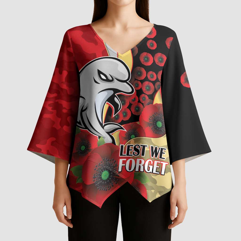 Redcliffe Dolphins ANZAC Personalised Kimono Sleeve Blouse Lest We Forget Poppy Camo