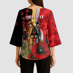 Redcliffe Dolphins ANZAC Personalised Kimono Sleeve Blouse Lest We Forget Poppy Camo