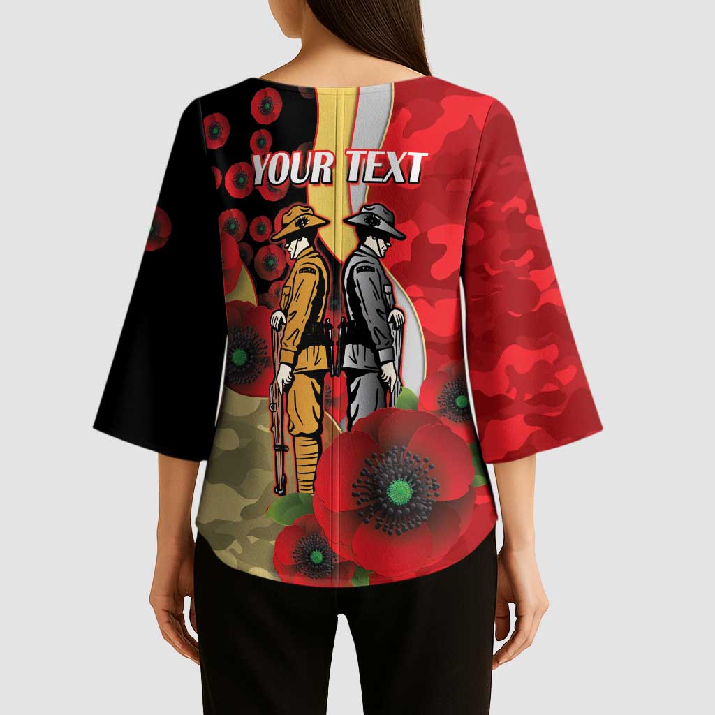 Redcliffe Dolphins ANZAC Personalised Kimono Sleeve Blouse Lest We Forget Poppy Camo