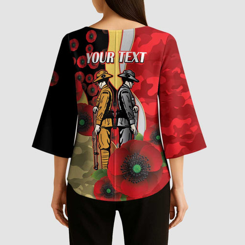 Redcliffe Dolphins ANZAC Personalised Kimono Sleeve Blouse Lest We Forget Poppy Camo