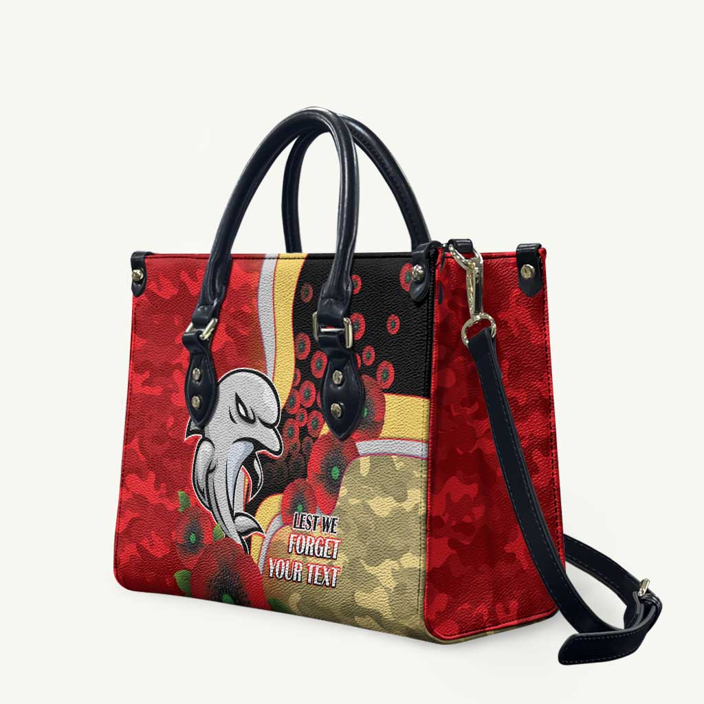 Redcliffe Dolphins ANZAC Personalised Leather Bag Lest We Forget Poppy Camo