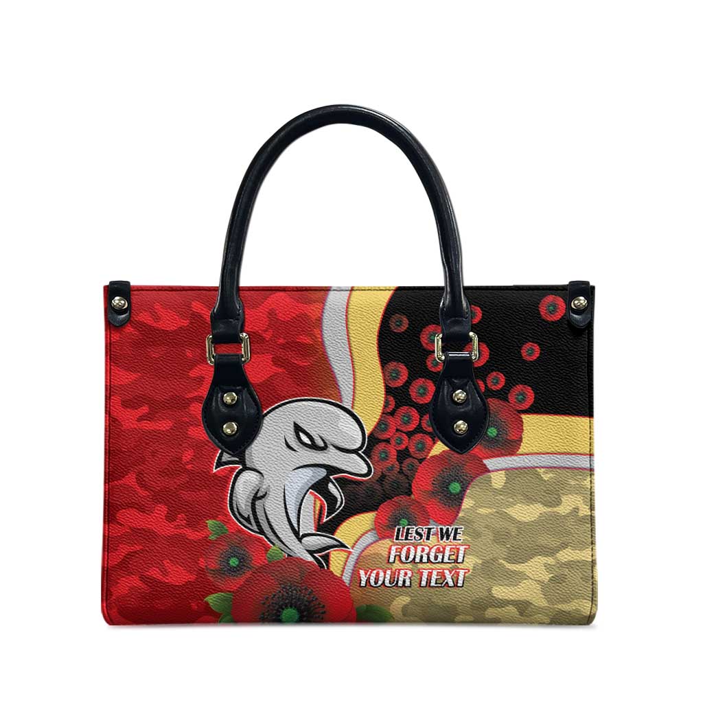 Redcliffe Dolphins ANZAC Personalised Leather Bag Lest We Forget Poppy Camo