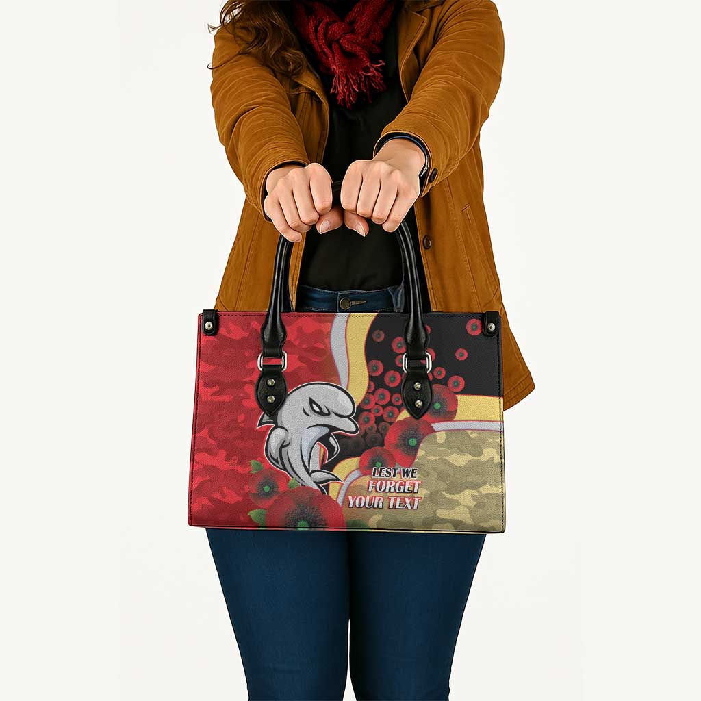 Redcliffe Dolphins ANZAC Personalised Leather Bag Lest We Forget Poppy Camo