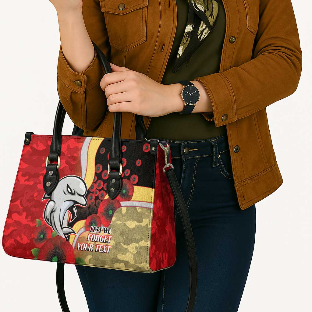 Redcliffe Dolphins ANZAC Personalised Leather Bag Lest We Forget Poppy Camo