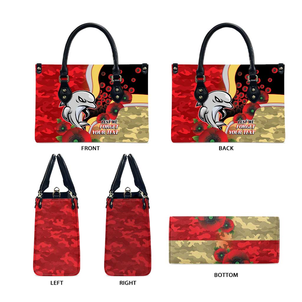 Redcliffe Dolphins ANZAC Personalised Leather Bag Lest We Forget Poppy Camo